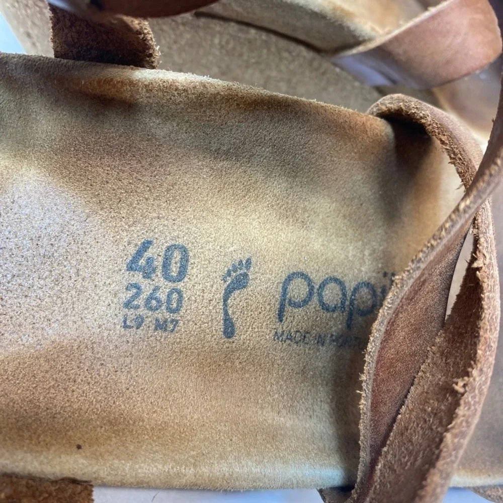 Papillio Womens 40 Wedge Sandals Lana Brown Leather Cork Platform Ankle Strap